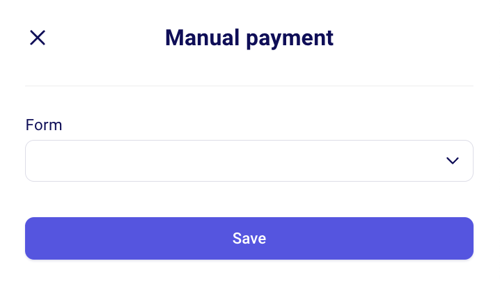 Manual payment or registration entries to log cash, check or other